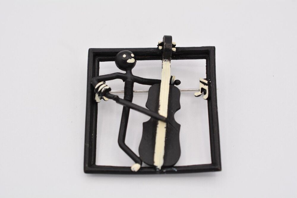 Vintage Abstract Chello Musician Pin Brooch Animated Moving Instrumental BinJ